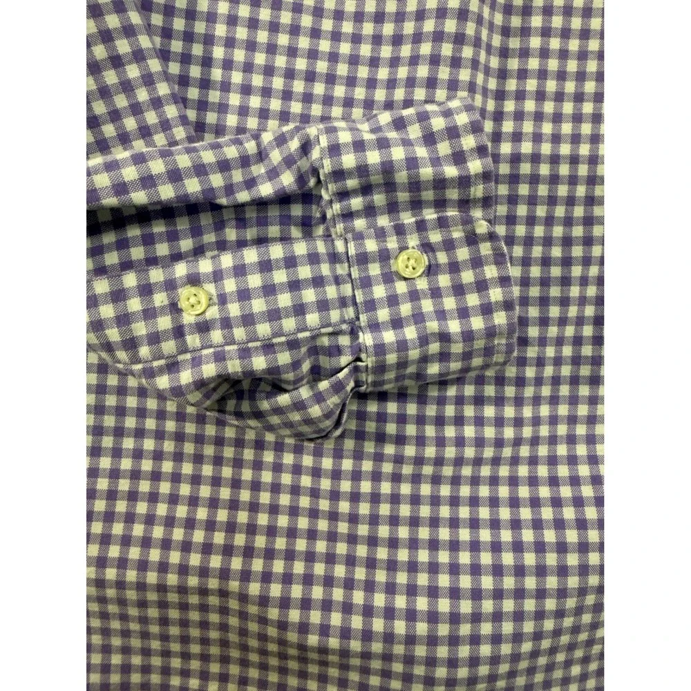 Polo Ralph Lauren Mens Gingham Check Button Down Shirt Purple White Classic  L